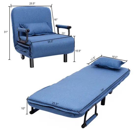 Convertible Folding Leisure Recliner Sofa Bed Blue {5}