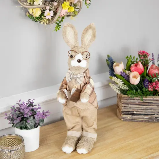 Northlight Rustic Boy Rabbit Easter Figure with Book - 16.25" - Beige {3}