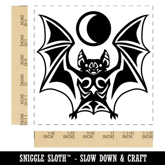 Runic Tribal Vampire Bat with Moon Self-Inking Rubber Stamp Ink Stamper Blue {1}