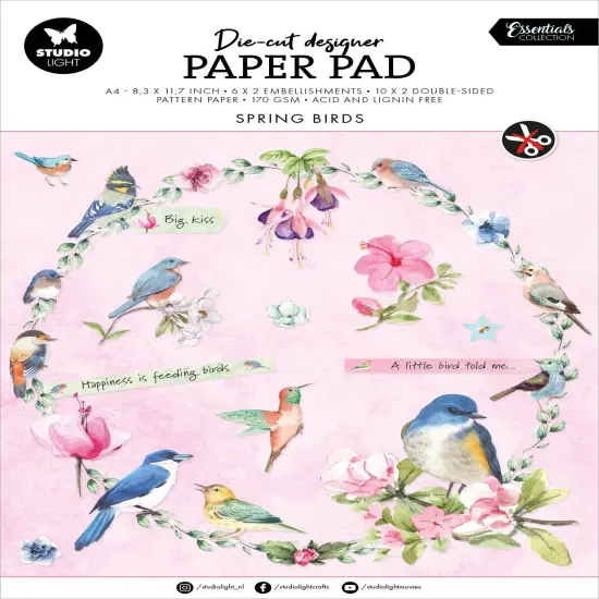 Studio Light Essentials Die-Cut Paper Pad 11.5"X8"32/Pkg-Nr. 144, Spring Birds {1}