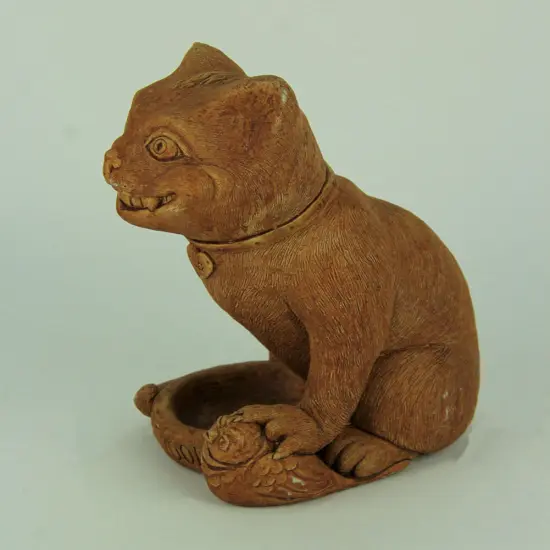 Designer Stone Rude Killer Kitten Rustic Brown Concrete Bird Feeder Statue {3}