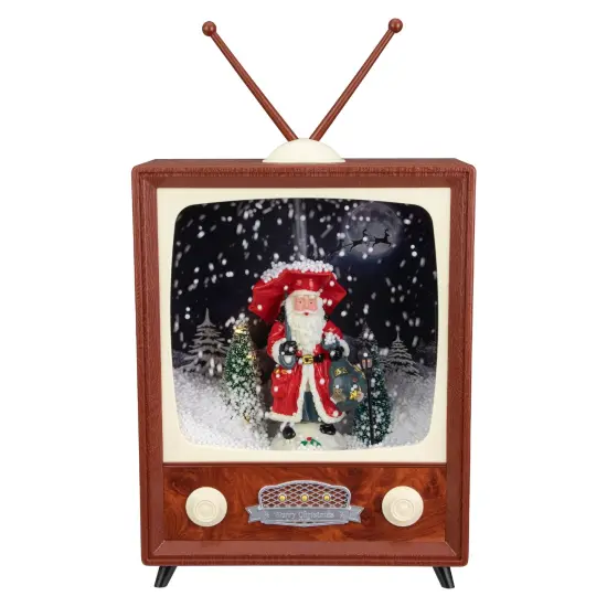 Northlight LED Lighted Musical Snowing Santa TV Set Christmas Decoration - 12" Brown {1}