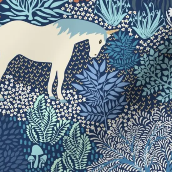 Various Fabrics by the Yard or Fat Quarter Unicorn Magic Woodland Fairy Tale Blue Cream Large Scale Fantasy Custom Printed Fabric by Spoonflower {7}