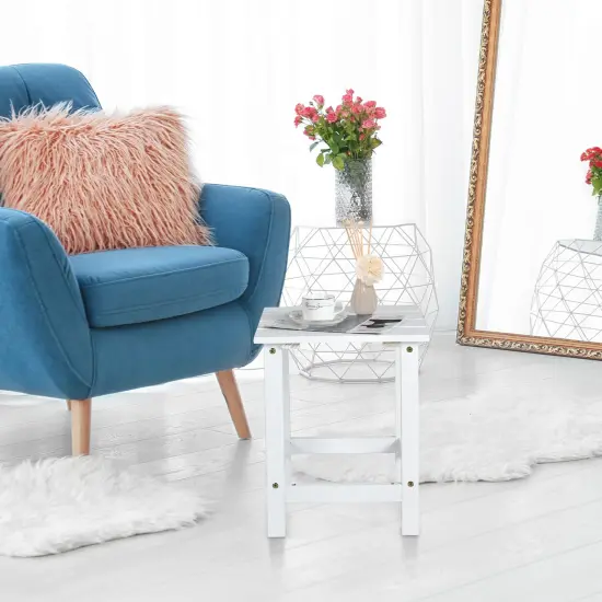 15 Inch Patio Square Wooden Slat End Side Coffee Table for Garden White {1}