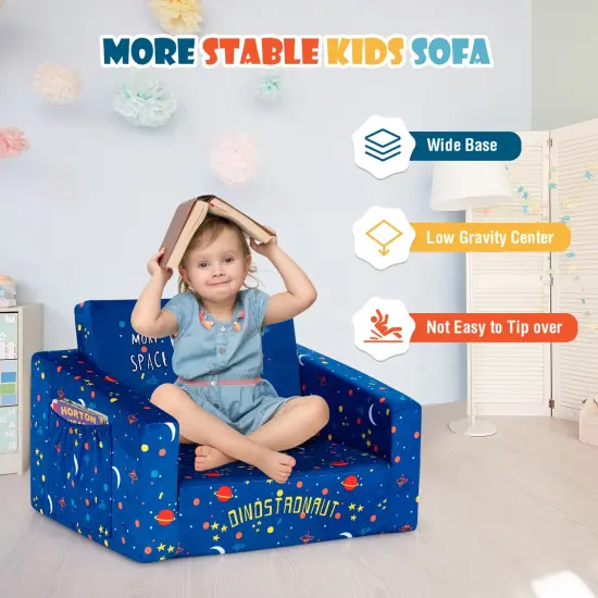 2-in-1 Convertible Kids Sofa with Velvet Fabric Navy {5}
