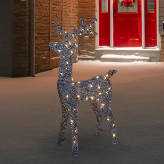 Northlight LED Lighted Glitter Reindeer Outdoor Christmas Decoration - 39.5" - Warm White Silver {3}