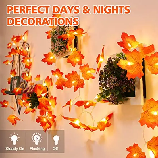4PCS Fall Decor Thanksgiving Decorations for Home Table, Fall Leaves Garland Lights 40FT 80LED Halloween Decorations Indoor Outdoor Fall Home Room Decor Autumn Harvest Party Wedding Decorations {6}