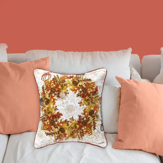 Autumn Wreath Thanksgiving Printed and Embroidered Throw Pillow, 18" x 18" {3}