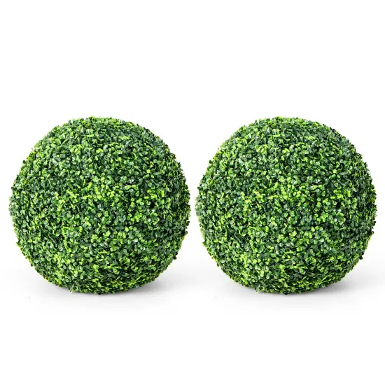 2 Pieces Artificial Boxwood Topiary UV Protected Indoor-Outdoor Balls {1}
