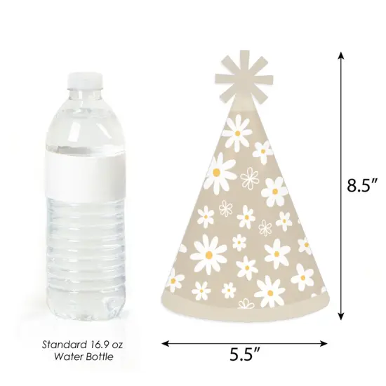 Big Dot of Happiness Tan Daisy Flowers - Cone Happy Birthday Party Hats for Kids and Adults - Set of 8 (Standard Size) {4}