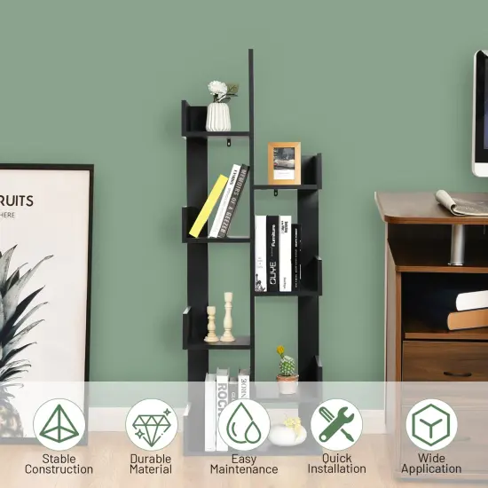 Costway 8-Shelf Bookcase Modern Tree Bookshelf Storage Decor Freestanding White/Black {5}