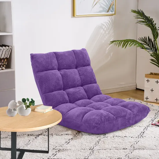 14-Position Adjustable Back Cushioned Floor Chair Purple {2}