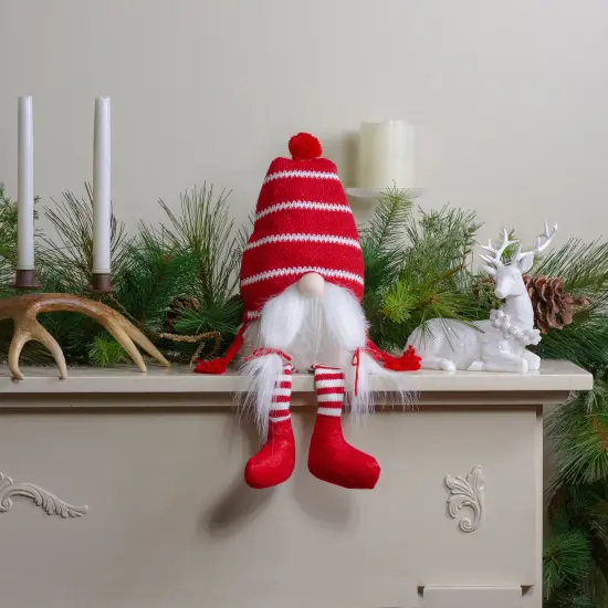 Northlight Plush Striped Sitting Christmas Gnome Figure - 18" - Red and White {3}
