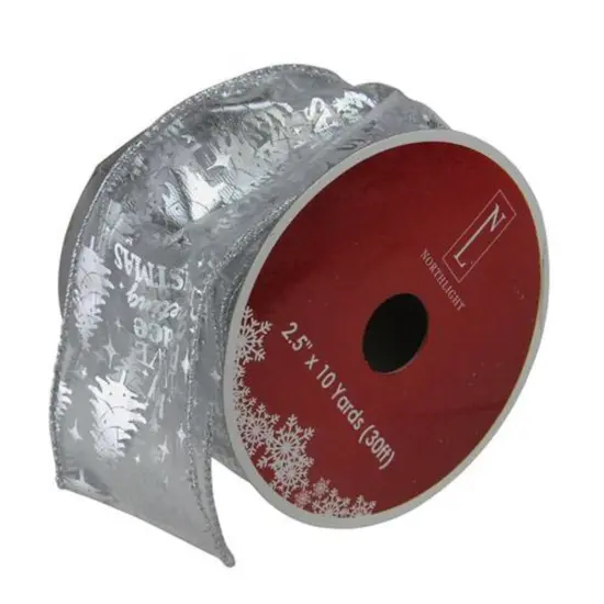 Northlight Silver Wired Christmas Words Craft Ribbon 2.5" x 10 Yards {1}