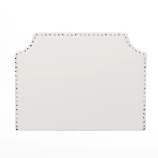 Merrick Lane Ribas Contoured Faux Leather Headboard with Studded Upholstery, Dual Hanging Options, Charging Station with 2 Outlets, USB Port, USB-C Port Gray Linen {12}