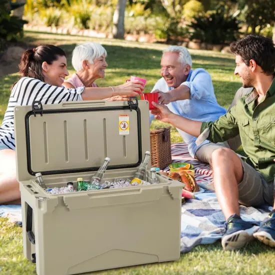 Costway 50 QT Rotomolded Cooler Portable Ice Chest Ice Retention for 5-7 Days Charcoal/Tan {2}