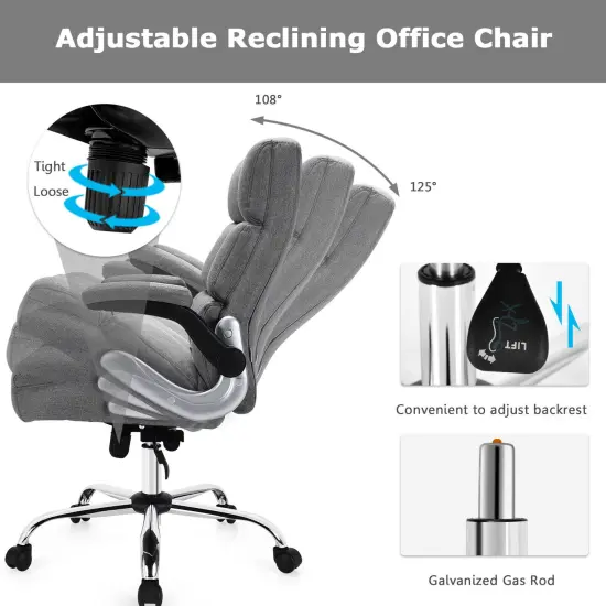 Adjustable Swivel Office Chair with High Back and Flip-up Arm for Home and Office Grey {5}