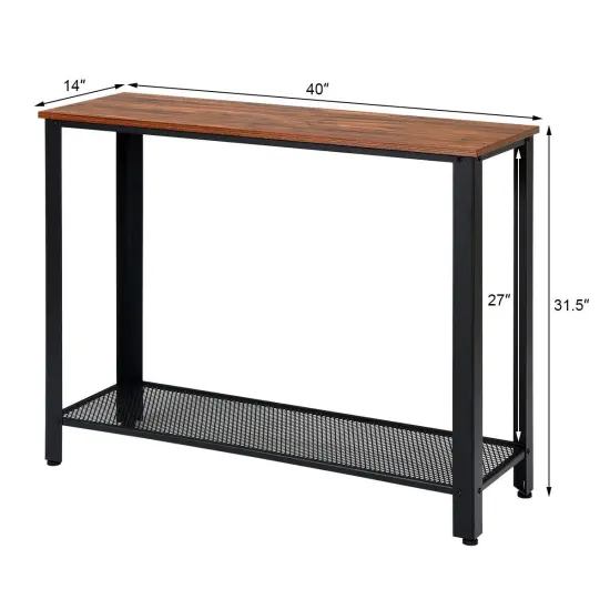 Metal Frame Wood Console Sofa Table with Storage Shelf Black {4}