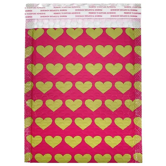 Great Papers! Mailer, Bubble, Pink with Gold Hearts, Poly Tear and Moisture Resistant, 6" x 9", 25 count {4}