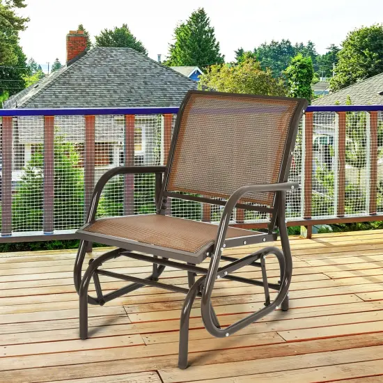 Outdoor Single Swing Glider Rocking Chair with Armrest Brown {6}