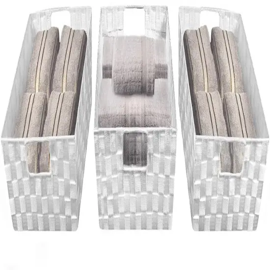 Sorbus Woven Basket Bin Set - Shelf Storage Tote Baskets for Household Items - Stackable with Woven Straps and built-in Carry Handles (3 Pack) White {4}