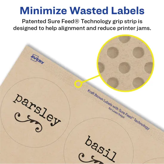 Avery Kraft Brown Round Labels with Sure Feed Technology, 2.5" Diameter, Print to the Edge, Laser/Inkjet Printable Labels, 90 Total (22818) {3}