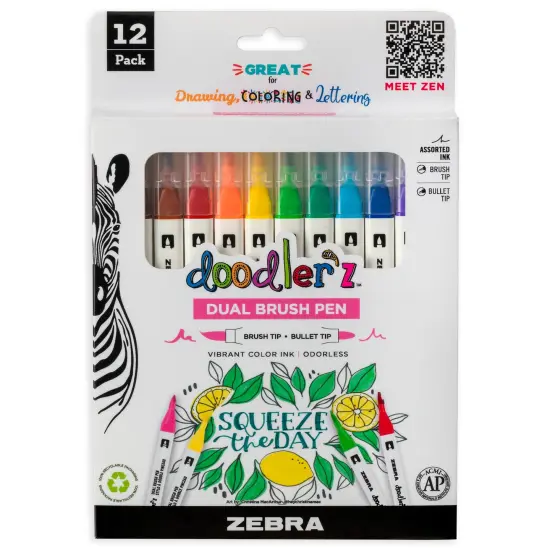 Zebra Doodlerz Dual Brush Pens 12/Pkg-Assorted {1}