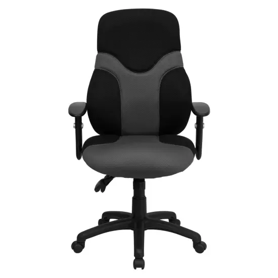 Emma and Oliver High Back Ergonomic Two-Tone Mesh Swivel Task Office Chair with Adjustable Arms Black and Gray {3}