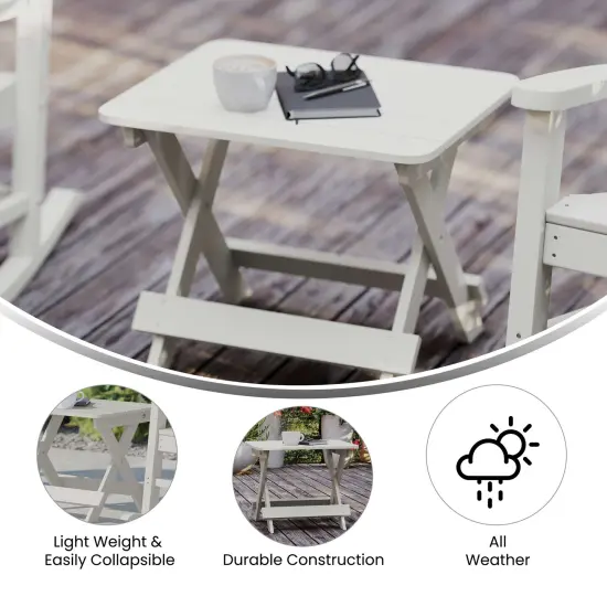 Merrick Lane Ridley Outdoor Folding Side Table, Portable All-Weather HDPE Adirondack Side Table White {2}
