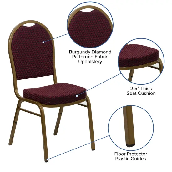 Emma and Oliver Dome Back Stacking Banquet Dining Chair BurgundyFab/Gold {2}