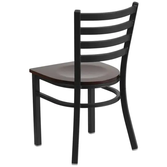 Emma and Oliver Ladder Back Metal Restaurant Dining Chair Walnut/BlackMetal {4}