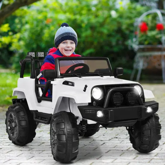12V Kids Remote Control Riding Truck Car with LED Lights Perfect Gift for Boys Girls White {2}