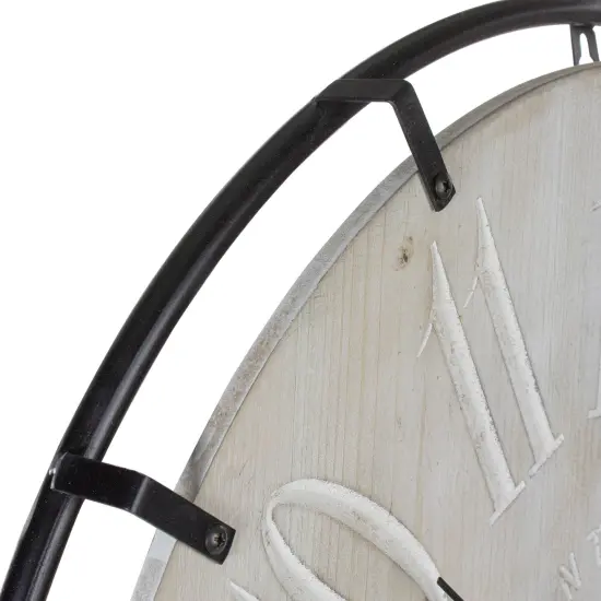 Northlight Country Rustic Metal and Wood Round Wall Clock - 23.5" - Black Beige {5}