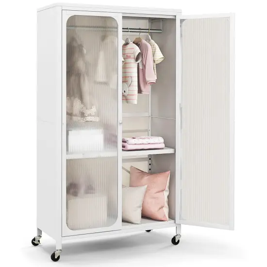 Costway Storage Wardrobe Cabinet Mobile Armoire Closet with Hanging Rod & Adjustable Shelf {1}