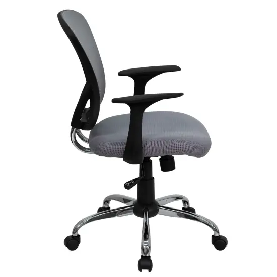 Emma and Oliver Mid-Back Mesh Swivel Task Office Chair with Chrome Base and Arms Gray {5}