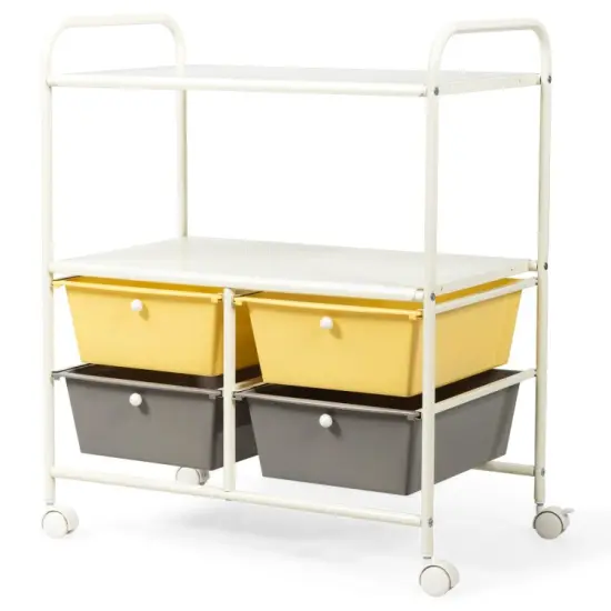 4 Drawers Shelves Rolling Storage Cart Rack Yellow {4}
