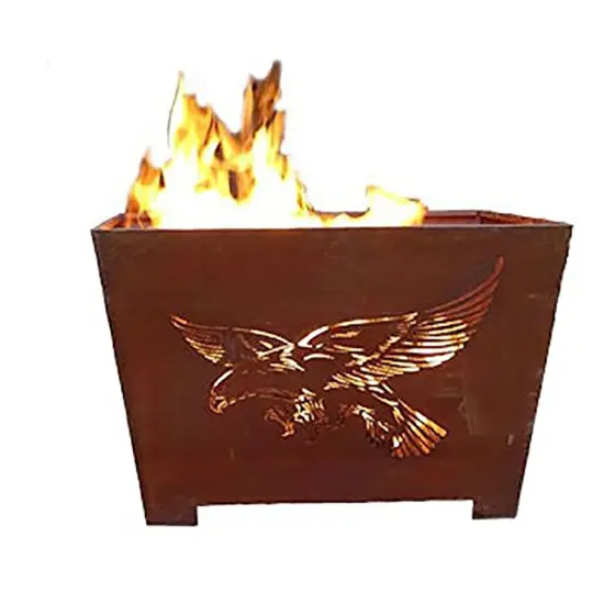 Esschert Design 24" Brown Rustic Finish American Flag and Eagle Square Outdoor Fire Basket {3}