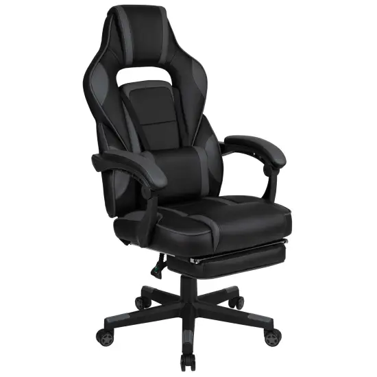 Emma and Oliver Ergonomic Gaming Chair -Recline Back/Arms, Footrest, Massaging Lumbar Black/Gray {1}