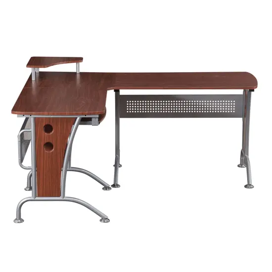 Techni Office Solutions 67" Brown and Gray Durable L-Shaped Computer Desk {3}