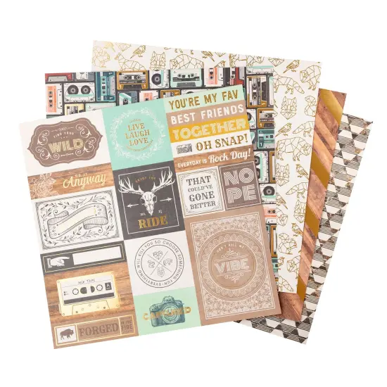 American Crafts Double-Sided Paper Pad 12"X12" 24/Pkg-Gold Foil, Cedar House {7}