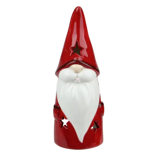 Northlight 8.25 Red Ceramic Christmas Star Gnome Tealight Candle Holder {1}