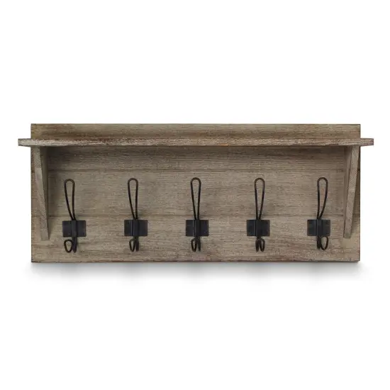 HBCY Creations Rustic Wall Mounted Coat Rack Shelf - Wooden Country Style 24" Entryway Shelf with Hooks - Solid Pine Wood - For Entryway, Kitchen, Bathroom Solid White {6}
