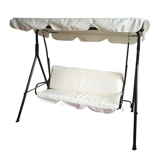 Northlight 3-Seater Outdoor Patio Swing with Adjustable Canopy - Cream Ivory {1}