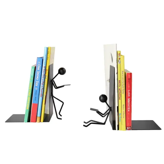 7Penn Black Stick Figure Metal Bookends - 2pc Decorative Book Ends for Shelves {1}