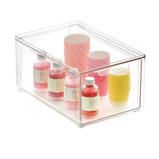 mDesign Stackable Kitchen Storage Bin Box with Pull-Out Drawer - Clear {5}