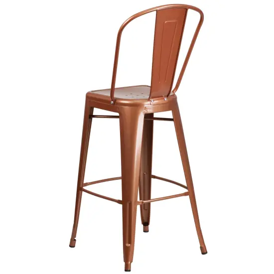 Merrick Lane Sabine Metal Indoor-Outdoor Barstool with Vertical Slat Back and Integrated Footrest Copper {4}