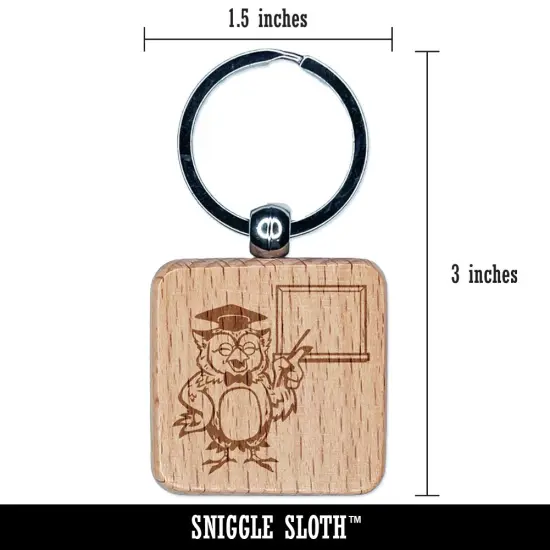 Owl Teacher with Blank Whiteboard Chalkboard Engraved Wood Square Keychain Tag Charm {2}