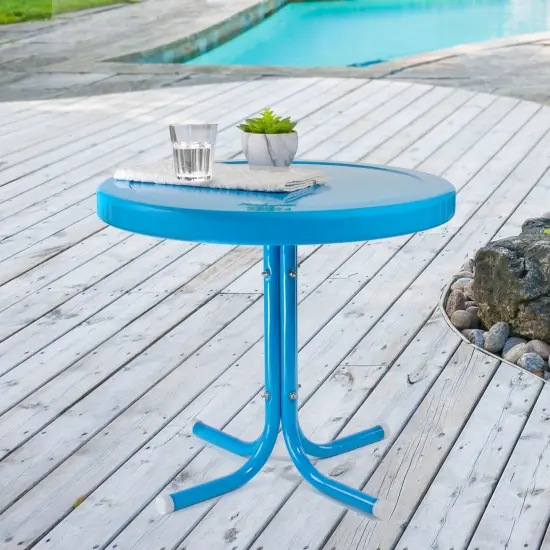 Northlight 22" Round Outdoor Retro Steel Tulip Side Table, Turquoise Blue {3}