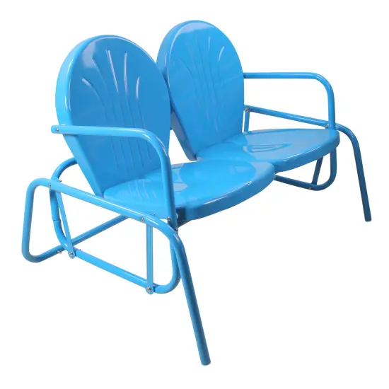 Northlight 2-Person Outdoor Retro Metal Tulip Double Glider Patio Chair, Turquoise Blue {4}