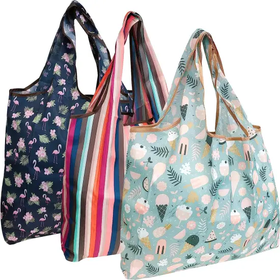 Wrapables Large Foldable Tote Nylon Reusable Grocery Bag, 3 Pack Tropical {7}